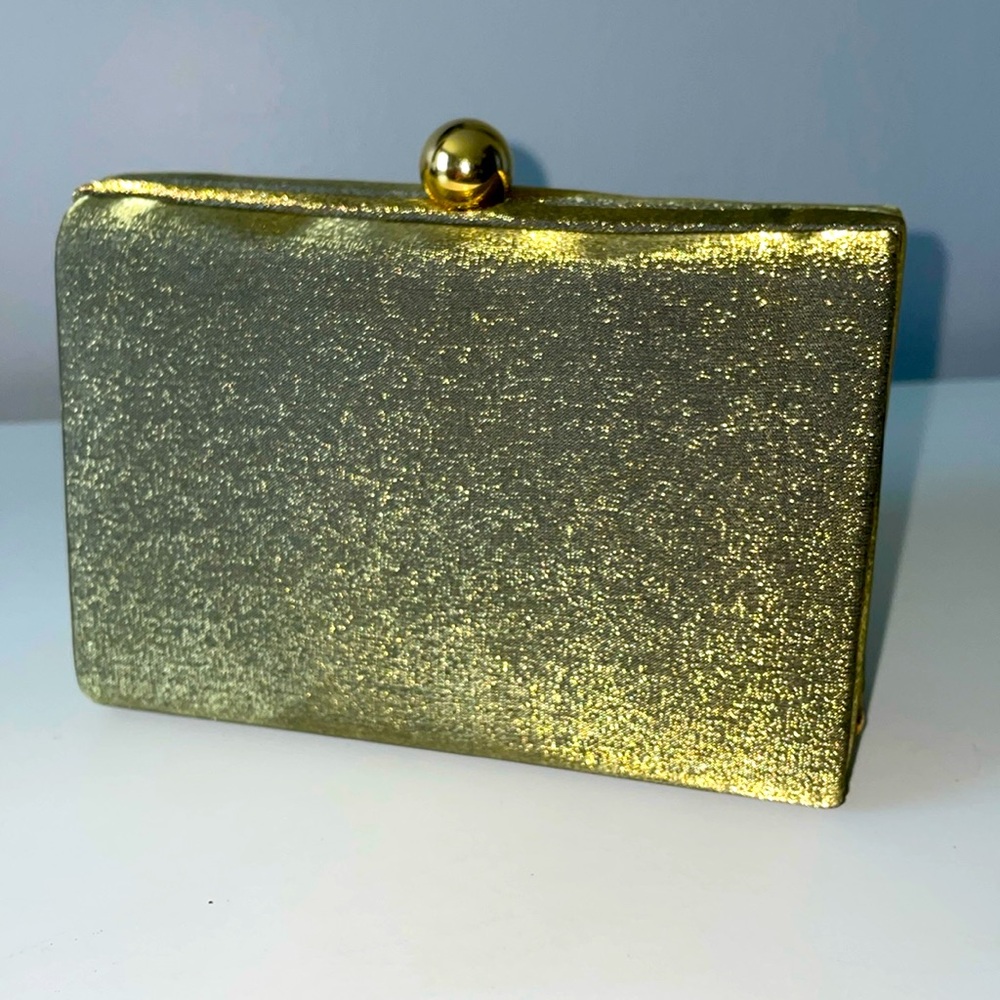 Valerie Stevens Black Satin Gold glitter Kisslock clutch bag